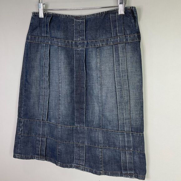 Vintage AX ARMANI EXCHANGE Women Skirt Chambray Cotton Linen Blend Size 0P 90's - Picture 2 of 10